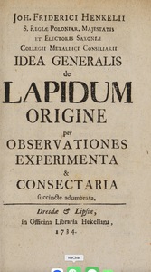 Idea Generalis De Lapidum Origine Per Observationes Experimenta & Consectaria Succinte Adumbrata